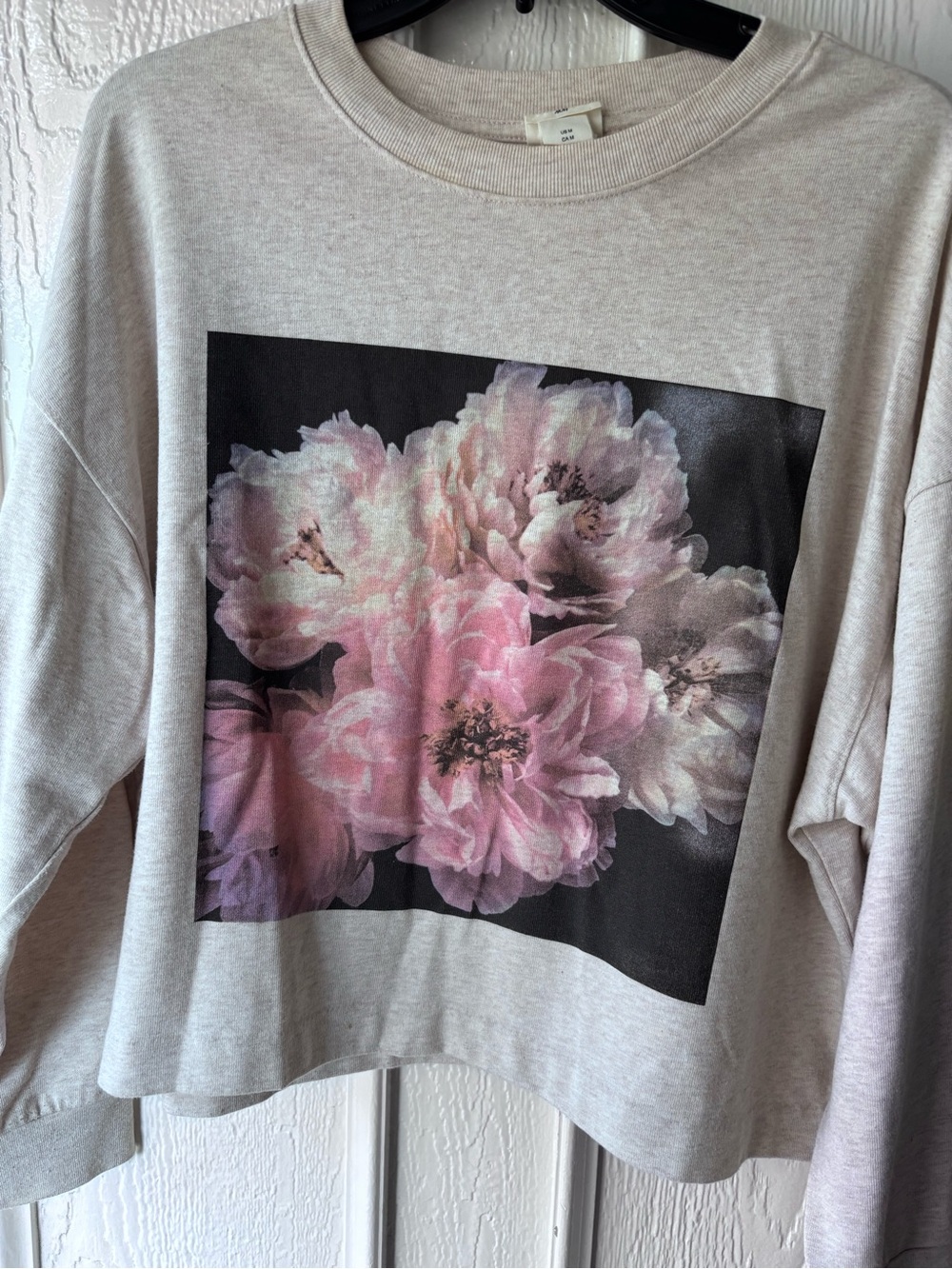 H&M Light Cream Floral Graphic Crewneck